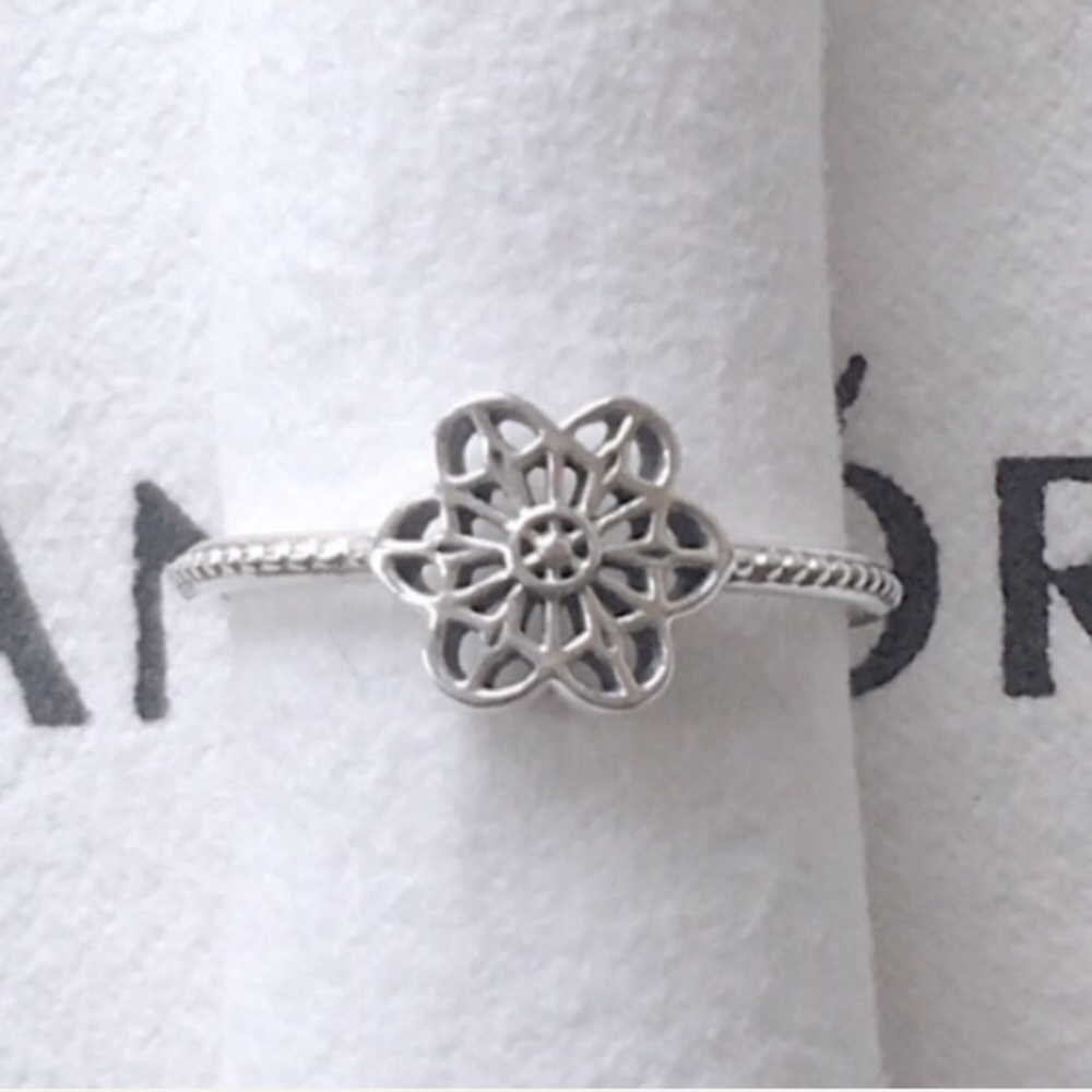 Pandora Floral Daisy Lace Sterling Silver Ring New